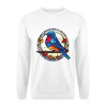 Blauer Vogel Bunte Aquarell-Tierillustration - Unisex Pullover - Weiß - Vorne - Alina (178cm) & Michal (187cm)