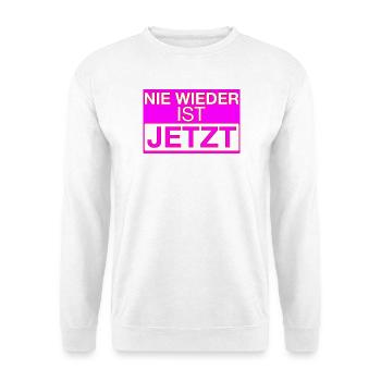 Nie wieder ist jetzt! - Unisex Pullover - Weiß - Vorne - Alina (178cm) & Michal (187cm)