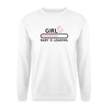 Girl baby is loading Babybauch schwanger Fuß - Unisex Pullover - Weiß - Vorne - Alina (178cm) & Michal (187cm)