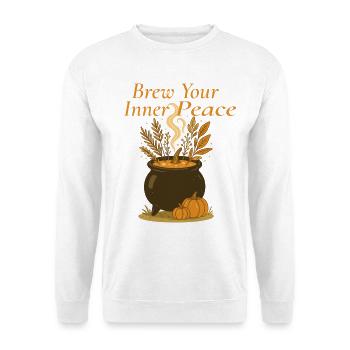 Hexenkessel – Brew Your Inner Peace Design - Unisex Pullover - Weiß - Vorne - Alina (178cm) & Michal (187cm)