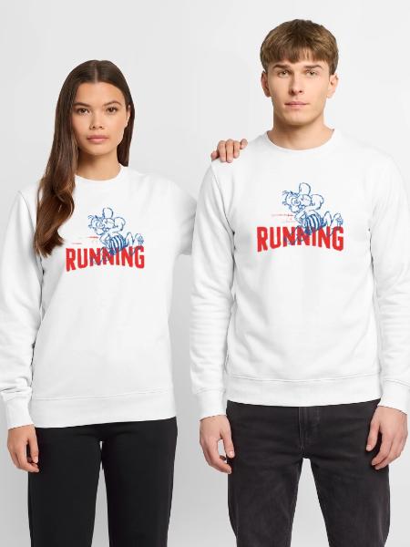 Asterix & Obelix Asterix Läuft Design - Unisex Pullover - Weiß - Vorne - Alina (178cm) & Michal (187cm)
