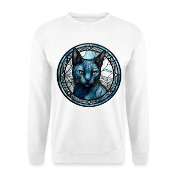 Russische blaue Katzenrasse Aquarellglas - Unisex Pullover - Weiß - Vorne - Alina (178cm) & Michal (187cm)