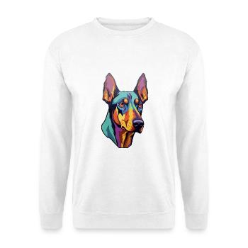 Dobermann Hunderasse Cartoon Kawaii Illustration - Unisex Pullover - Weiß - Vorne - Alina (178cm) & Michal (187cm)
