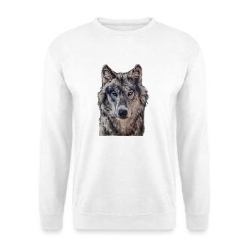 Wolfkopf von vorne - Unisex Pullover - Weiß - Vorne - Alina (178cm) & Michal (187cm)