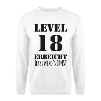 LEVEL 18 ERREICHT - Black Edition 18. Geburtstag - Unisex Pullover - Weiß - Vorne - Alina (178cm) & Michal (187cm)