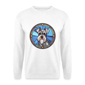 Mittelschnauzer Hunderasse Buntglas Bunt W - Unisex Pullover - Weiß - Vorne - Alina (178cm) & Michal (187cm)