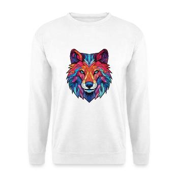Wolf buntes Aquarell Tier Haustier Illustration - Unisex Pullover - Weiß - Vorne - Alina (178cm) & Michal (187cm)