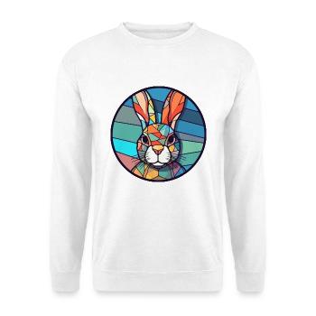 Hasen-Buntglas-Bunt-Cartoon-Kawaii-Tier - Unisex Pullover - Weiß - Vorne - Alina (178cm) & Michal (187cm)