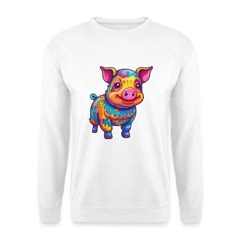 Schwein buntes Aquarell Cartoon Kawaii Tier - Unisex Pullover - Weiß - Vorne - Alina (178cm) & Michal (187cm)