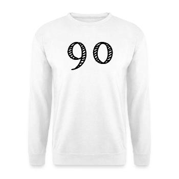 90. 90 JAHRE. 90-JÄHRIGES JUBILÄUM. 90-JÄHRIGES JUBILÄUM. - Unisex Pullover - Weiß - Vorne - Alina (178cm) & Michal (187cm)