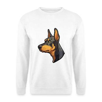 Dobermann Hunderasse Cartoon Kawaii Illustration - Unisex Pullover - Weiß - Vorne - Alina (178cm) & Michal (187cm)