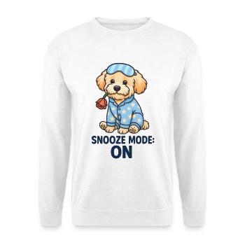 Maltipoo im Pyjama mit Rose – Snooze Mode ON - Unisex Pullover - Weiß - Vorne - Alina (178cm) & Michal (187cm)