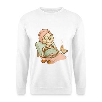 Halloween Skelett Selfcare - Unisex Pullover - Weiß - Vorne - Alina (178cm) & Michal (187cm)