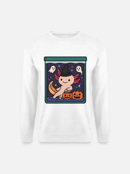 Süßes Halloween Axolotl mit Hexenhut - Unisex Pullover - Weiß