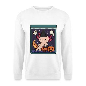 Süßes Halloween Axolotl mit Hexenhut - Unisex Pullover - Weiß - Vorne - Alina (178cm) & Michal (187cm)