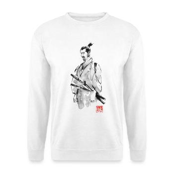 Samurai in seinem Daisho - Unisex Pullover - Weiß - Vorne - Alina (178cm) & Michal (187cm)