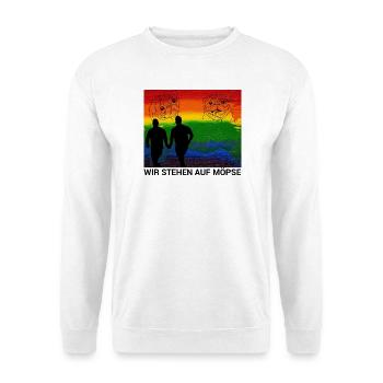 Möpse und Liebe - Eine unbeschwerte Zuneigung - Unisex Pullover - Weiß - Vorne - Alina (178cm) & Michal (187cm)