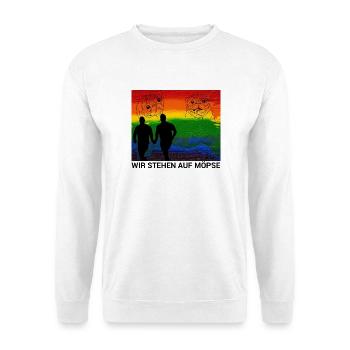 Möpse und Liebe - Eine unbeschwerte Zuneigung - Unisex Pullover - Weiß - Vorne - Alina (178cm) & Michal (187cm)