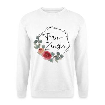 Trauzeugin - Hexagon Vintage Blumen - Unisex Pullover - Weiß - Vorne - Alina (178cm) & Michal (187cm)