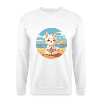 Kätzchenkarikatur Yoga Strand Sommer Illustration - Unisex Pullover - Weiß - Vorne - Alina (178cm) & Michal (187cm)