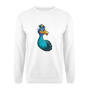 Pfauenkarikatur Kawaii Aquarellillustration - Unisex Pullover - Weiß - Vorne - Alina (178cm) & Michal (187cm)