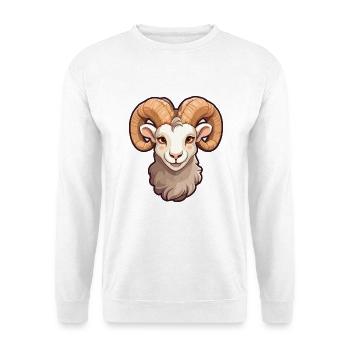 BigHorn Schaf Cartoon Kawaii Bunte Illustration - Unisex Pullover - Weiß - Vorne - Alina (178cm) & Michal (187cm)