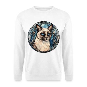 Schneeschuh-Katzenrasse Aquarell-Glasmalerei - Unisex Pullover - Weiß - Vorne - Alina (178cm) & Michal (187cm)