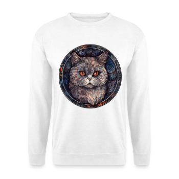 Selkirk Rex Katzenrasse Aquarell Glasmalerei - Unisex Pullover - Weiß - Vorne - Alina (178cm) & Michal (187cm)