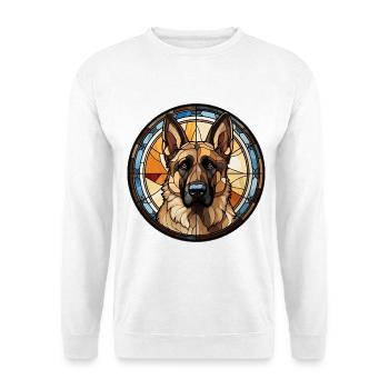 Deutscher Schäferhund Rasse Aquarellglas - Unisex Pullover - Weiß - Vorne - Alina (178cm) & Michal (187cm)
