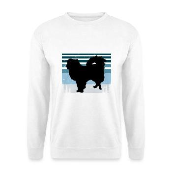 Japanisch Kinn Hund Liebhaber Silhouette Vintage Sonnenuntergang - Unisex Pullover - Weiß - Vorne - Alina (178cm) & Michal (187cm)