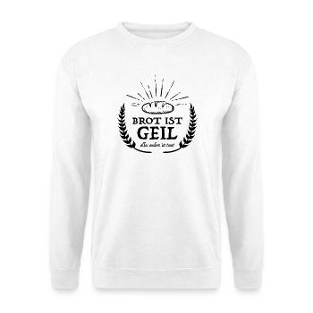 Brot ist geil - Unisex Pullover - Weiß - Vorne - Alina (178cm) & Michal (187cm)