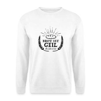 Brot ist geil - Unisex Pullover - Weiß - Vorne - Alina (178cm) & Michal (187cm)