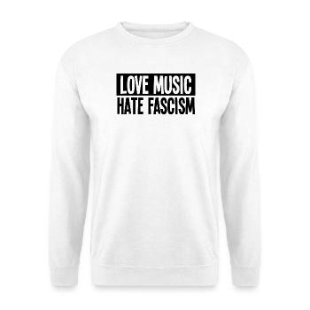 Love Music - Hate Fascism - Unisex Pullover - Weiß - Vorne - Alina (178cm) & Michal (187cm)