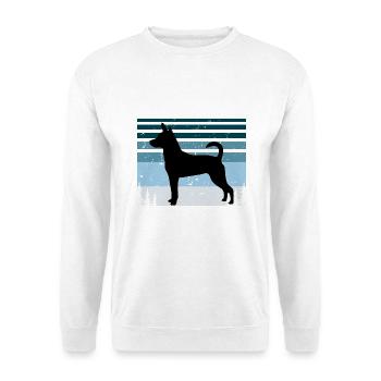 Decker Rat Terrier Hund Silhouette Retro Sonnenuntergang - Unisex Pullover - Weiß - Vorne - Alina (178cm) & Michal (187cm)
