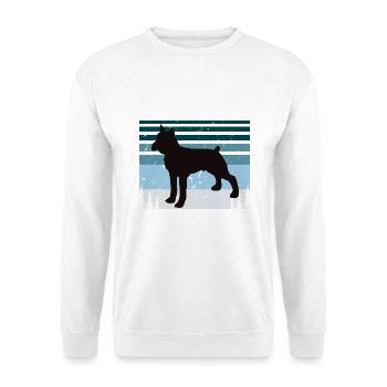 Boxer Hund Silhouette Vintage Sonnenuntergang für Hundeliebhaber - Unisex Pullover - Weiß - Vorne - Alina (178cm) & Michal (187cm)