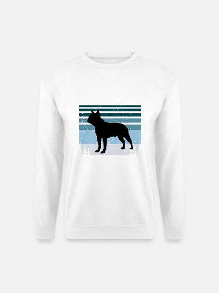 Boston Terrier Hundeliebhaber Silhouette Vintage Sonnenuntergang - Unisex Pullover - Weiß