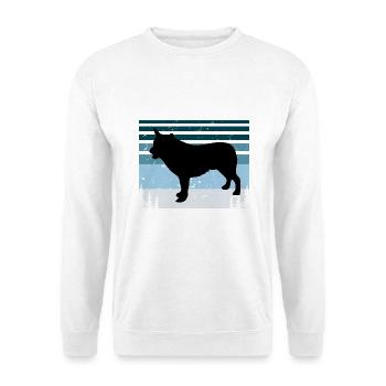 Australischer Cattle Dog Love Silhouette Retro Sonnenuntergang - Unisex Pullover - Weiß - Vorne - Alina (178cm) & Michal (187cm)