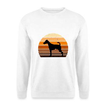 Foxterrier Glatte Hundesilhouette Retro Sonnenuntergang - Unisex Pullover - Weiß - Vorne - Alina (178cm) & Michal (187cm)