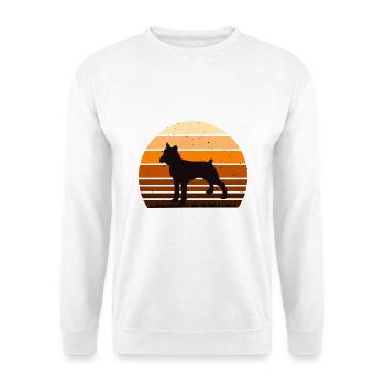 Boxer Hund Silhouette Vintage Sonnenuntergang für Hundeliebhaber - Unisex Pullover - Weiß - Vorne - Alina (178cm) & Michal (187cm)
