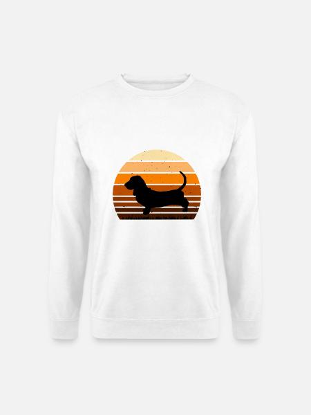 Bassett Jagdhund Hund Liebhaber Silhouette Vintage Sonnenuntergang - Unisex Pullover - Weiß