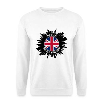 Ipswich Skyline UK Flagge Reise-Souvenir - Unisex Pullover - Weiß - Vorne - Alina (178cm) & Michal (187cm)