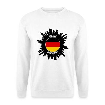 Mainz Skyline Deutschland Flagge Reise-Souvenir - Unisex Pullover - Weiß - Vorne - Alina (178cm) & Michal (187cm)