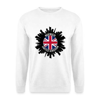 Norwich Skyline UK Flagge Reise-Souvenir - Unisex Pullover - Weiß - Vorne - Alina (178cm) & Michal (187cm)