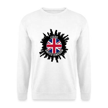 Leeds Skyline UK Flagge Reisesouvenir - Unisex Pullover - Weiß - Vorne - Alina (178cm) & Michal (187cm)