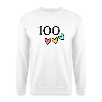 100. 100 JAHRE. 100-JÄHRIGES JUBILÄUM. 100. GEBURTSTAG - Unisex Pullover - Weiß - Vorne - Alina (178cm) & Michal (187cm)