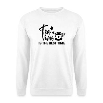 Das Café bei der Arbeit, der Rest zu Hause - Unisex Pullover - Weiß - Vorne - Alina (178cm) & Michal (187cm)