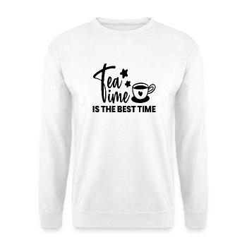 Das Café bei der Arbeit, der Rest zu Hause - Unisex Pullover - Weiß - Vorne - Alina (178cm) & Michal (187cm)