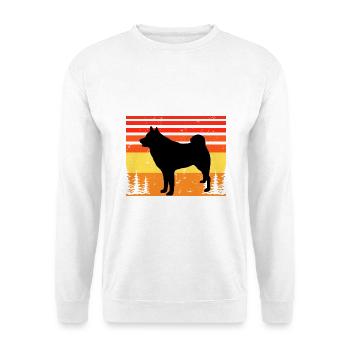 Finnischer Spitz Hundeliebhaber Silhouette Vintage Sonnenuntergang - Unisex Pullover - Weiß - Vorne - Alina (178cm) & Michal (187cm)