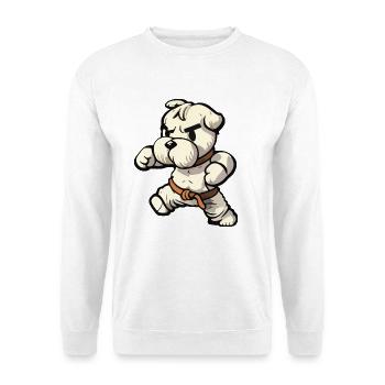 Süßer lustiger Hund kennt Karate Cartoon Illustration - Unisex Pullover - Weiß - Vorne - Alina (178cm) & Michal (187cm)