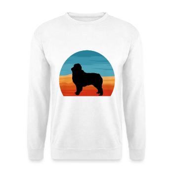 Austrealian Shephard Hund Silhouette Retro Sonnenuntergang - Unisex Pullover - Weiß - Vorne - Alina (178cm) & Michal (187cm)